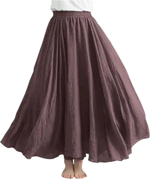 Women Casual Maxi Skirt Flowy Plus Size Elastic Waist High Waisted Swing Hem Swing Solid Color A Line Skirts