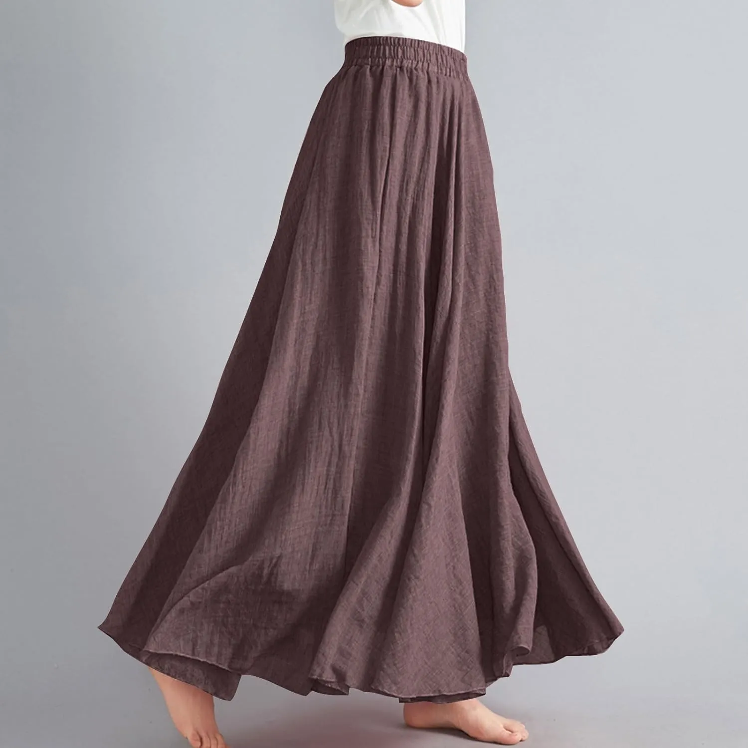 Women Casual Maxi Skirt Flowy Plus Size Elastic Waist High Waisted Swing Hem Swing Solid Color A Line Skirts