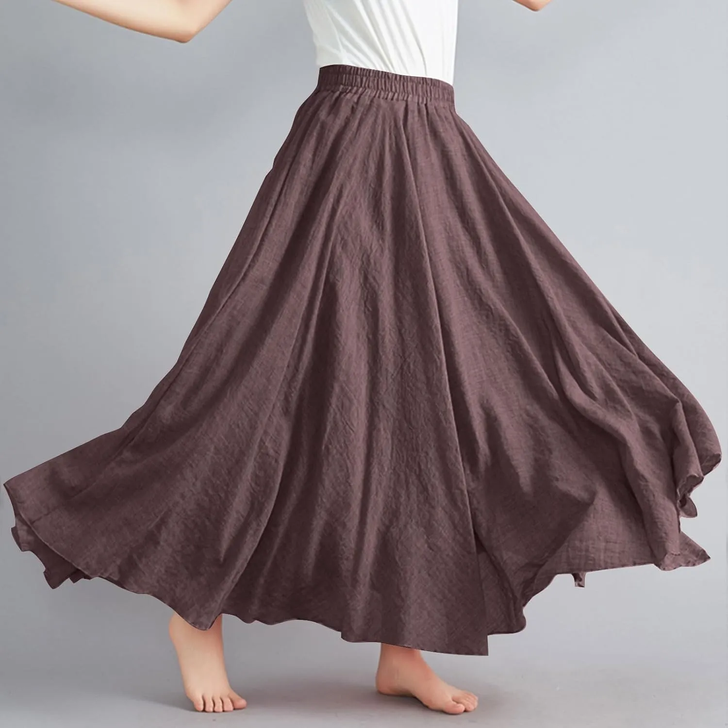 Women Casual Maxi Skirt Flowy Plus Size Elastic Waist High Waisted Swing Hem Swing Solid Color A Line Skirts