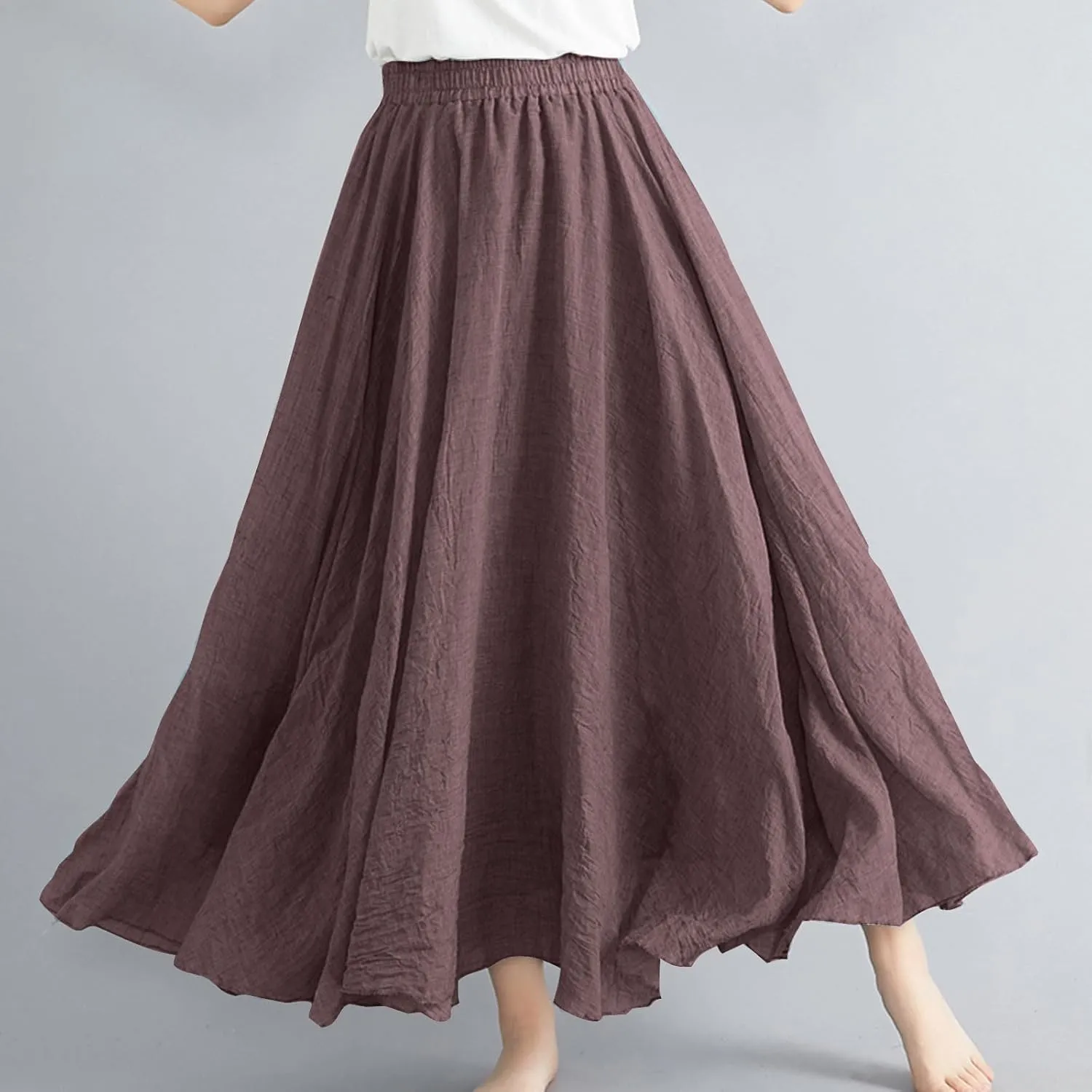 Women Casual Maxi Skirt Flowy Plus Size Elastic Waist High Waisted Swing Hem Swing Solid Color A Line Skirts