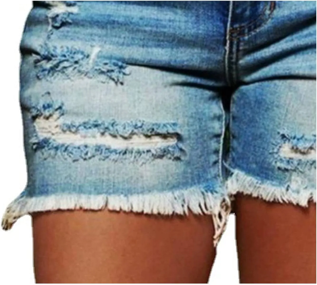 Women Casual Stretchy Denim Shorts High Waisted Ripped Jeans Shorts Distressed Hem Frayed Denim Hot Short