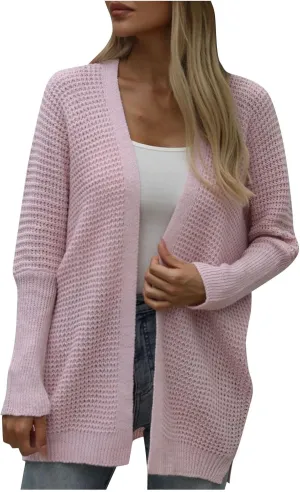 Women Comfortable Open Front Cardigan V-Neck Casual Cable Knit Outwear Loose Trendy Sweaters