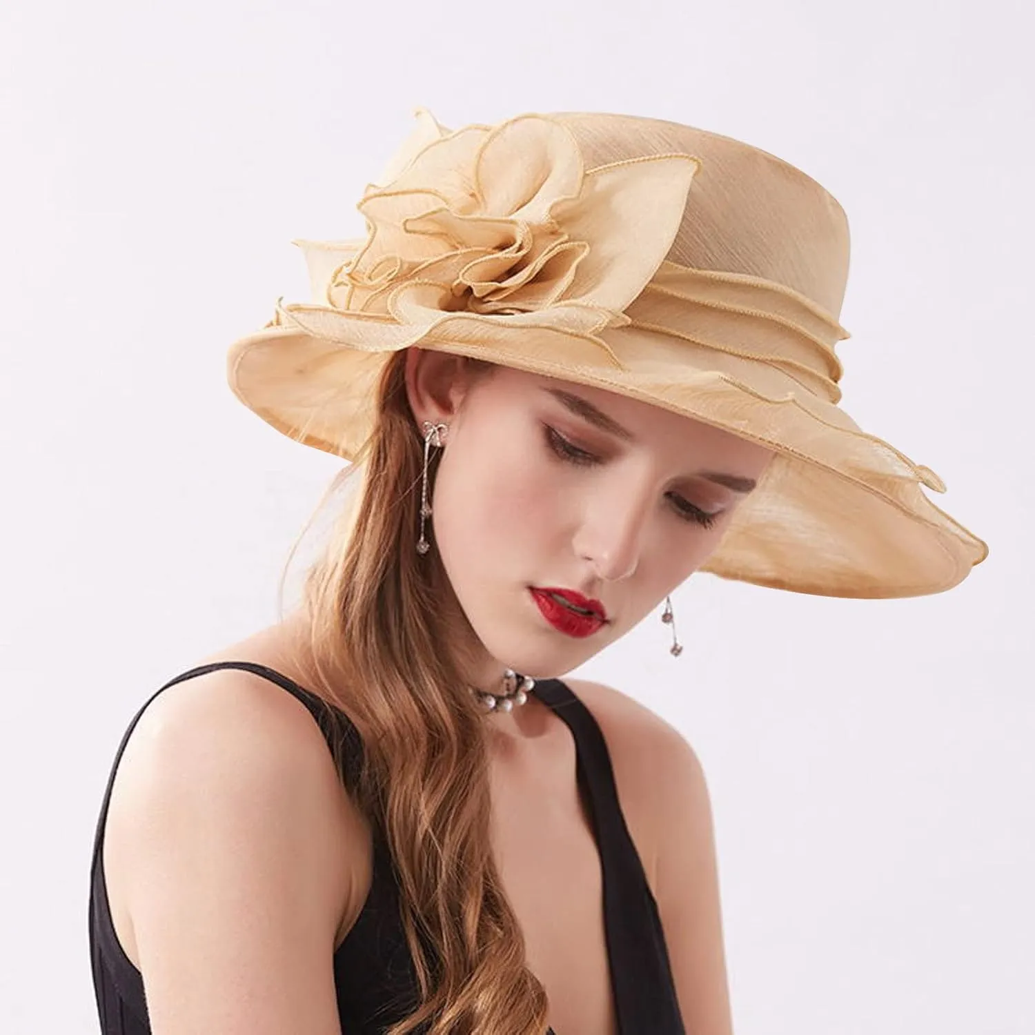Women Derby Church Hat Fascinator Hat Wide Brim Sun Bucket Hat Kentucky Church Derby Hat Party Bridal Dress Hat