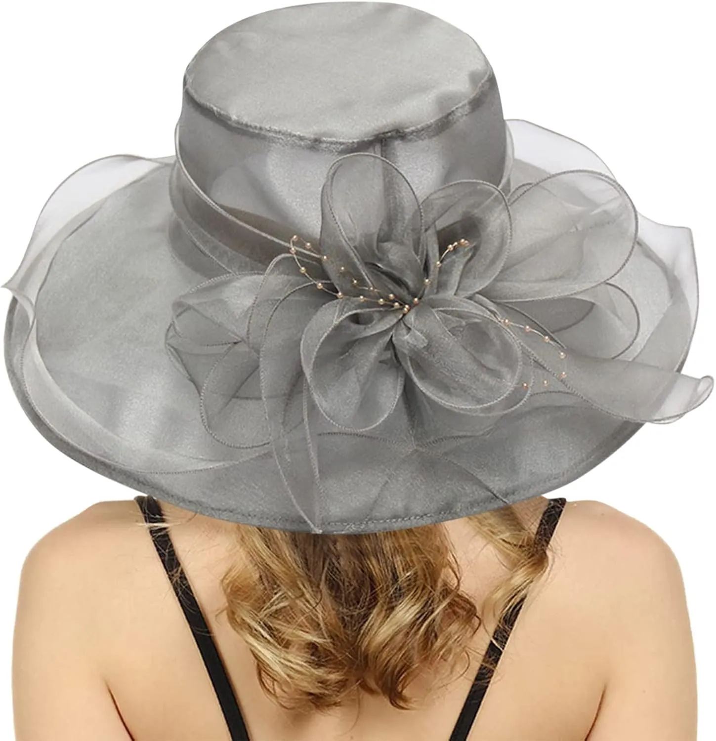 Women Fancy Hats Sun Wide Brim Sun Hat Summer Kentucky-Derby Hats for Tea Party Wide Brim Bowler Cap