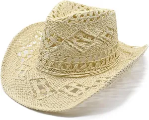 Women Men Retro Felt Wide Brim Western Cowboy Panama Hat Dress Up Hat with Wind Lanyard Outback Wide Brim