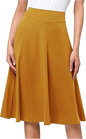Women Midi Skirt High Waisted Zipper Solid Color Casual Flowy Knee Length Beach Skirts Ladies Summer Work Outfit