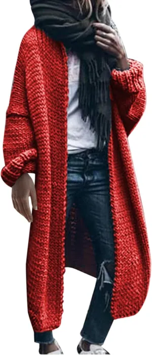 Women Open Front Cardigan Oversized Sweater Long Sleeve Chunky Cable Knit Long Cardigan Solid Color Outwear