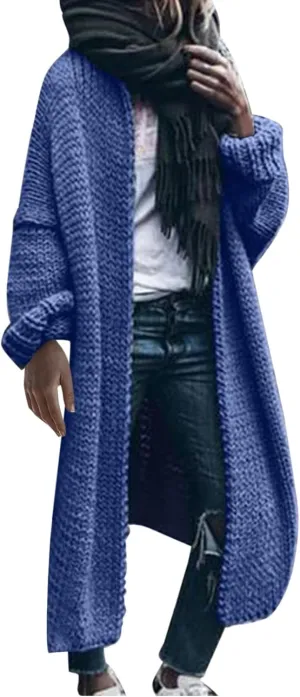 Women Open Front Cardigan Oversized Sweater Long Sleeve Chunky Cable Knit Long Cardigan Solid Color Outwear