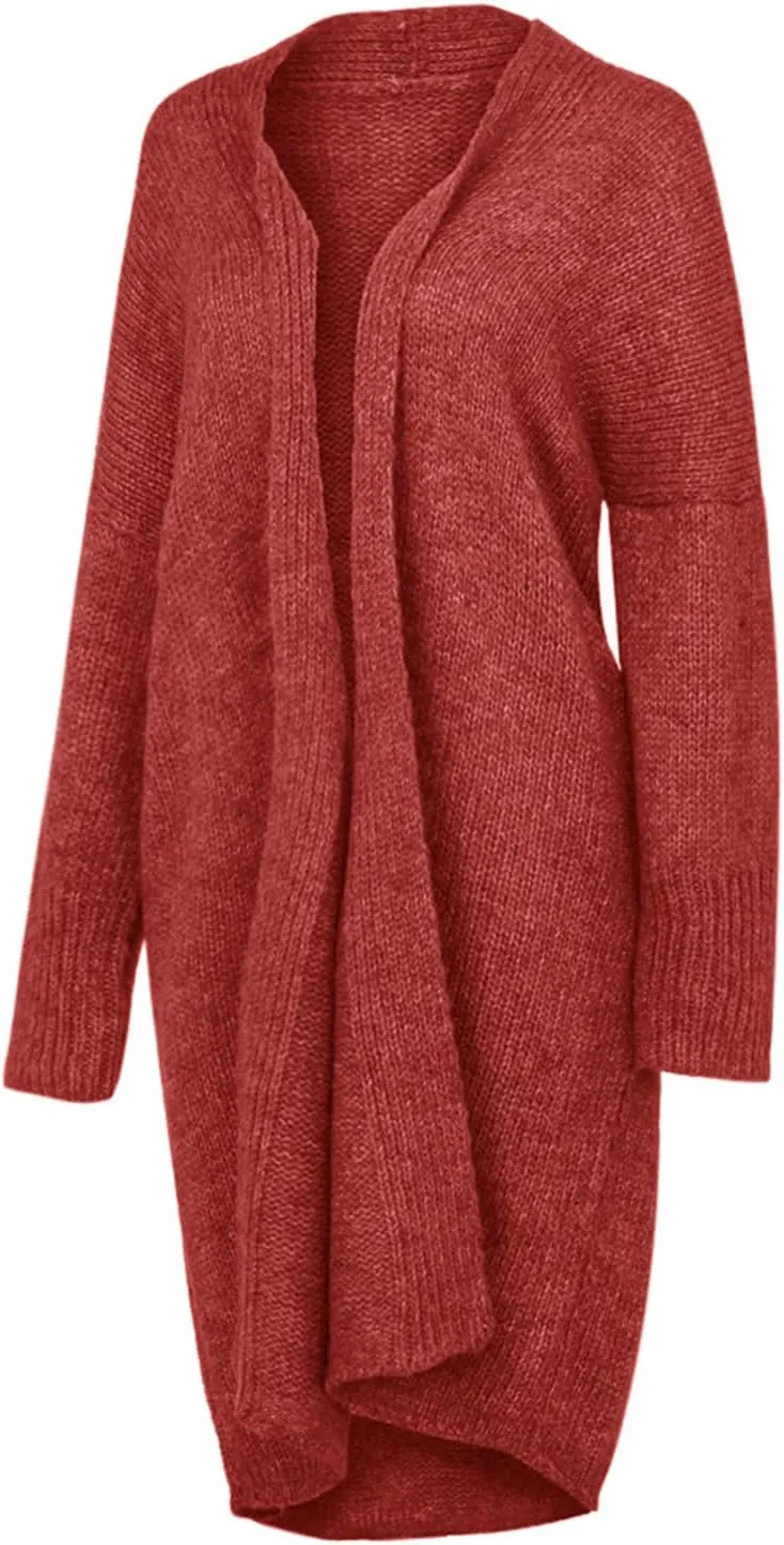 Women Open Front Cardigan Oversized Sweater Long Sleeve Chunky Cable Knit Long Cardigan Solid Color Outwear