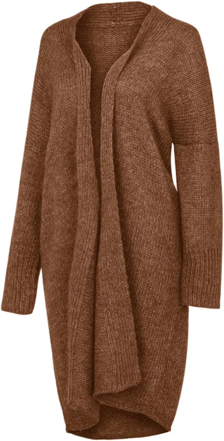 Women Open Front Cardigan Oversized Sweater Long Sleeve Chunky Cable Knit Long Cardigan Solid Color Outwear