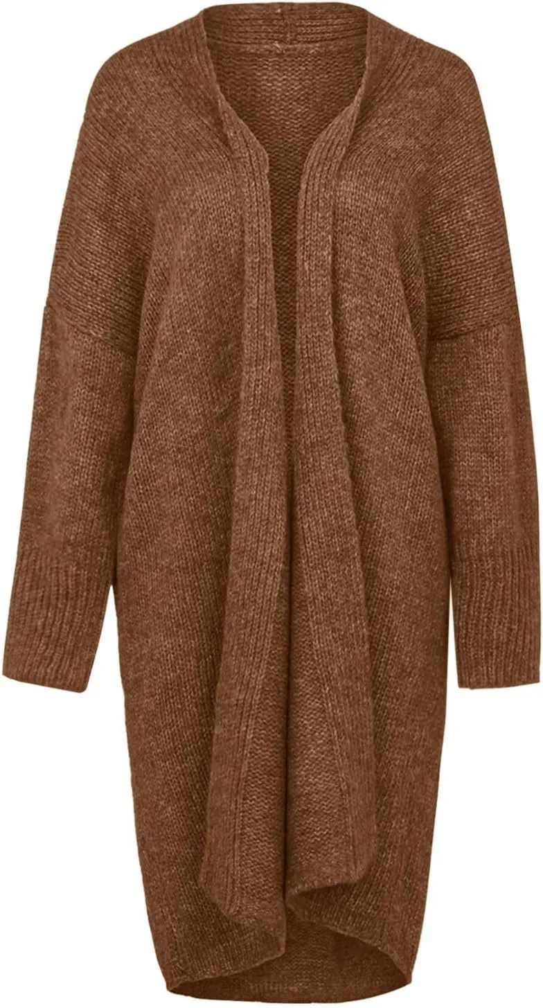 Women Open Front Cardigan Oversized Sweater Long Sleeve Chunky Cable Knit Long Cardigan Solid Color Outwear