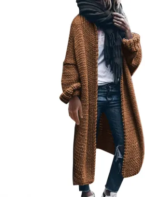 Women Open Front Cardigan Oversized Sweater Long Sleeve Chunky Cable Knit Long Cardigan Solid Color Outwear