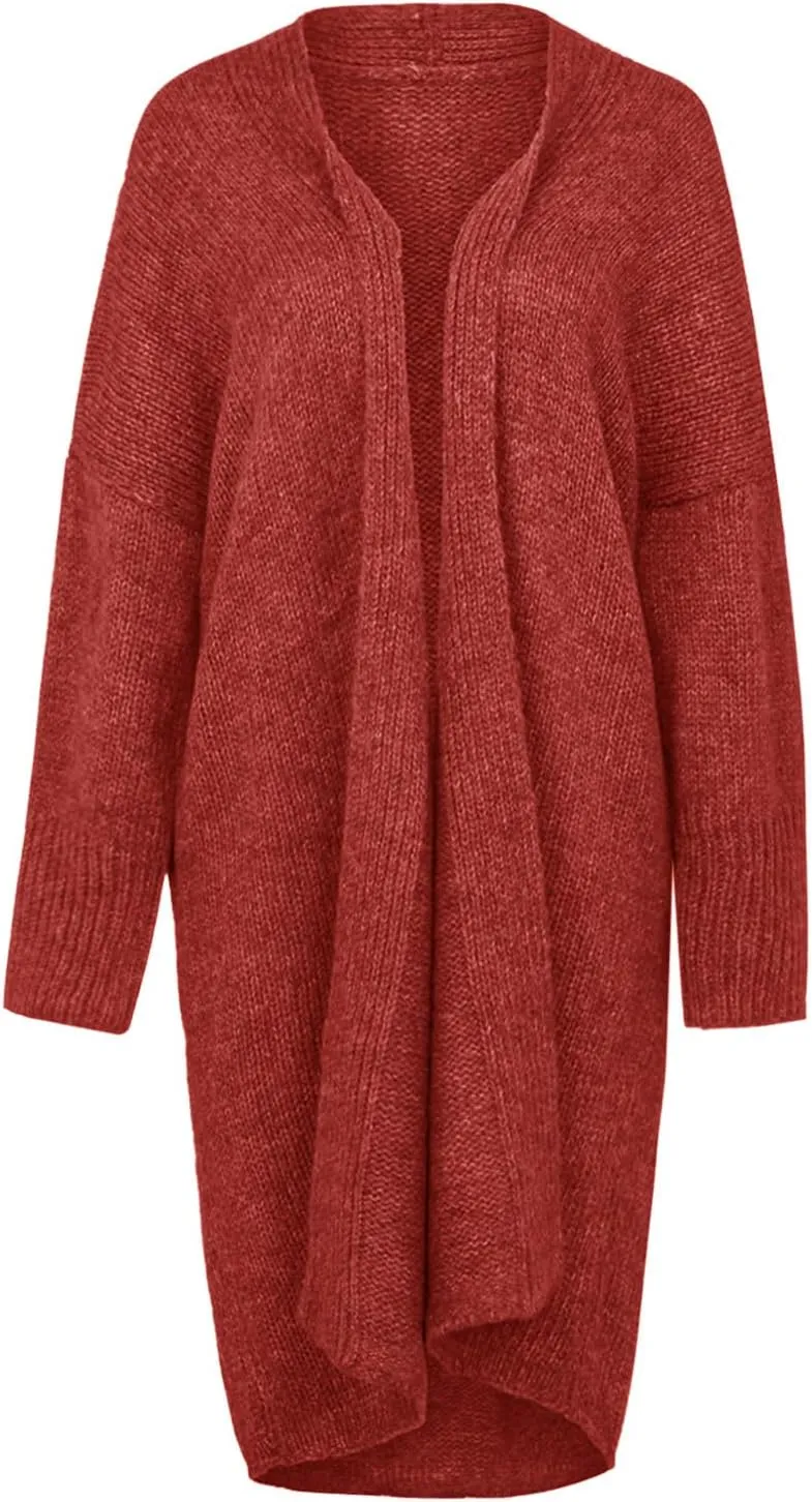 Women Open Front Cardigan Oversized Sweater Long Sleeve Chunky Cable Knit Long Cardigan Solid Color Outwear