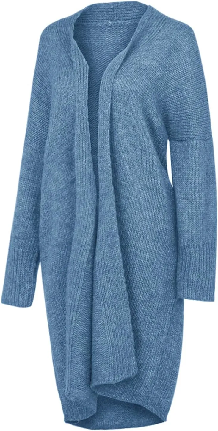 Women Open Front Cardigan Oversized Sweater Long Sleeve Chunky Cable Knit Long Cardigan Solid Color Outwear