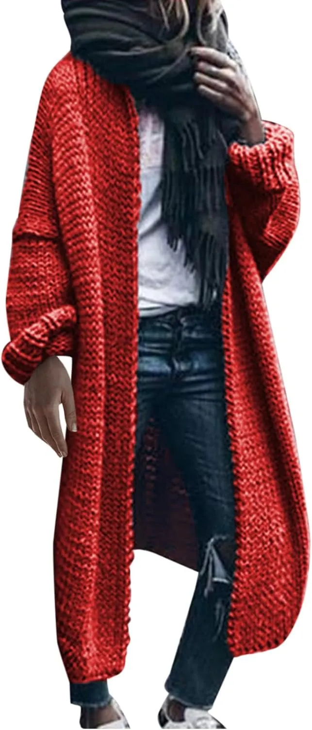 Women Open Front Cardigan Oversized Sweater Long Sleeve Chunky Cable Knit Long Cardigan Solid Color Outwear