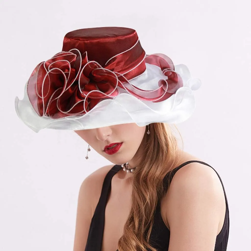 Women Organza Kentuck𝚢-Derby Hat Fascinators Bucket Bowler Hat for Tea Party Bridal Wedding Church Dress Hat