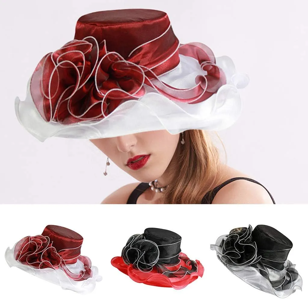 Women Organza Kentuck𝚢-Derby Hat Fascinators Bucket Bowler Hat for Tea Party Bridal Wedding Church Dress Hat