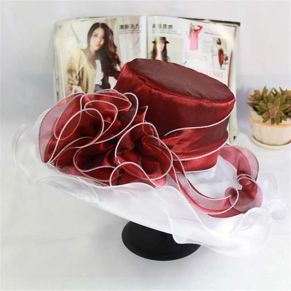 Women Organza Kentuck𝚢-Derby Hat Fascinators Bucket Bowler Hat for Tea Party Bridal Wedding Church Dress Hat