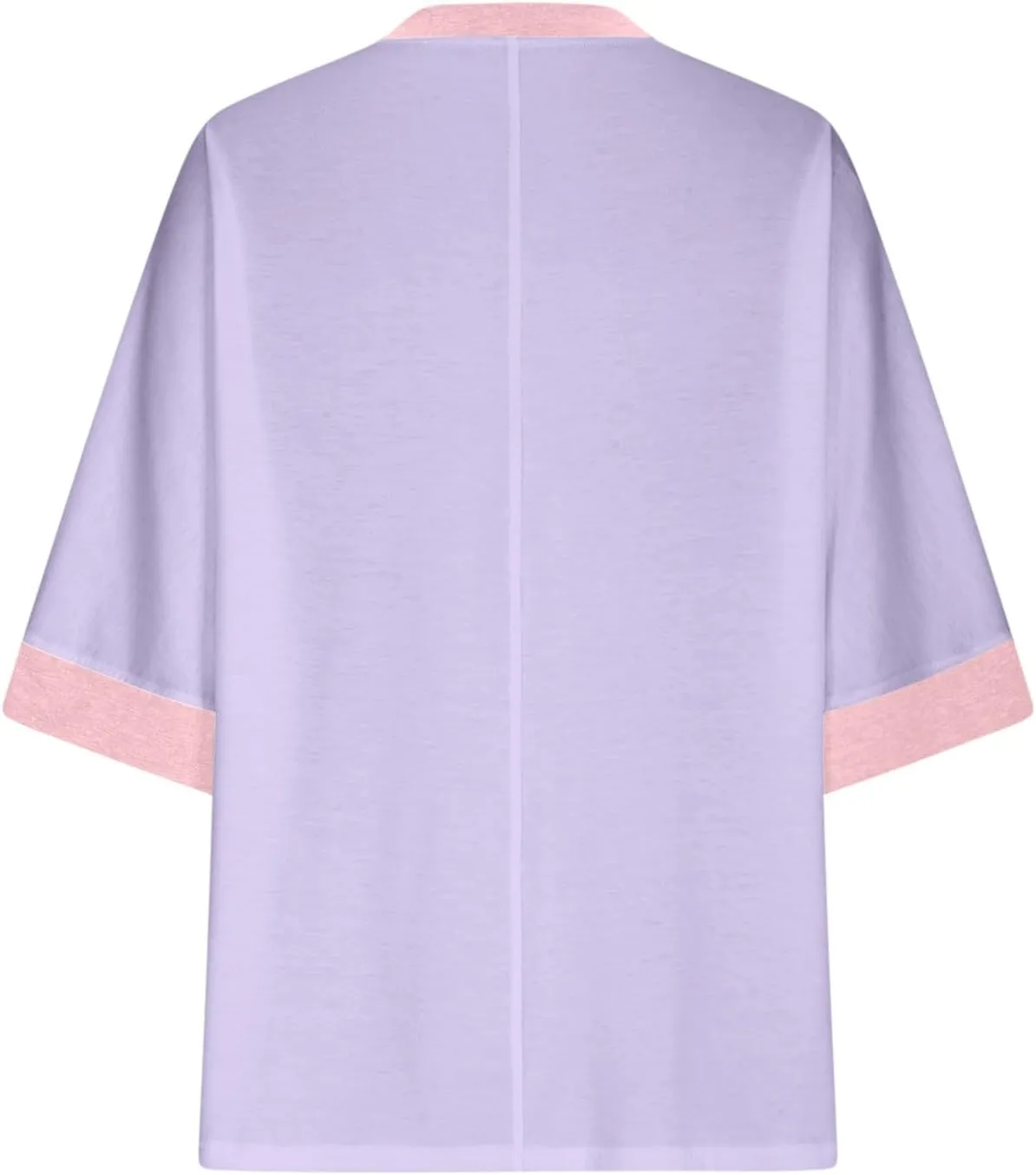 Women Oversized Color Block 3/4 Sleeve T Shirt Crewneck Patchwork Split Hem Shirt Casual Loose Summer Tee Tops