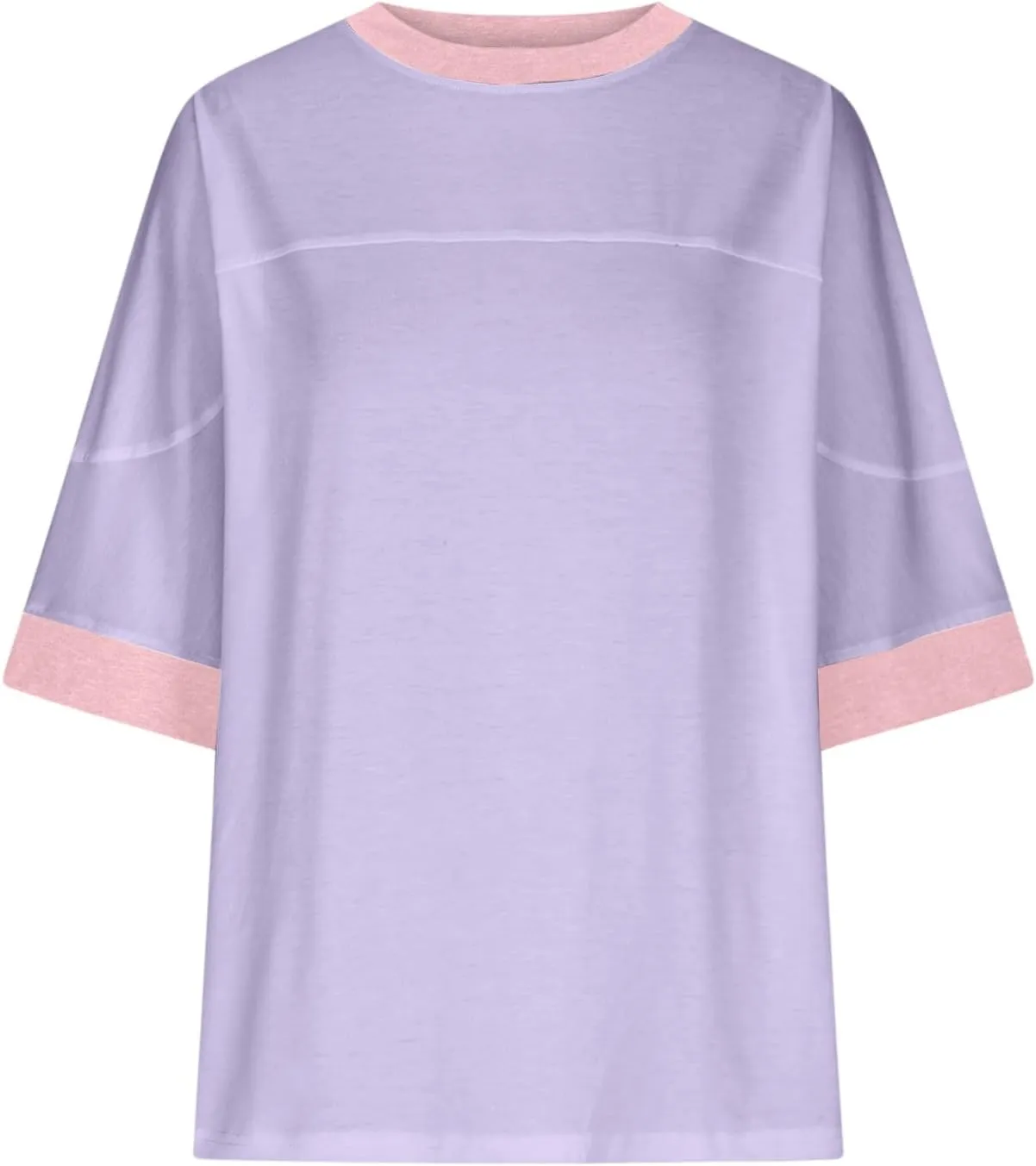 Women Oversized Color Block 3/4 Sleeve T Shirt Crewneck Patchwork Split Hem Shirt Casual Loose Summer Tee Tops