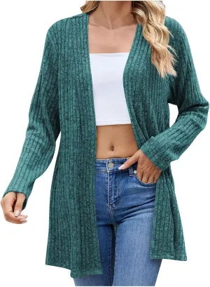 Women Ribbed Knit Cardigan Sweater Long Sleeve Lightweight Soft Open Front Sweaters 2024 Fall Trendy Sweater Coats