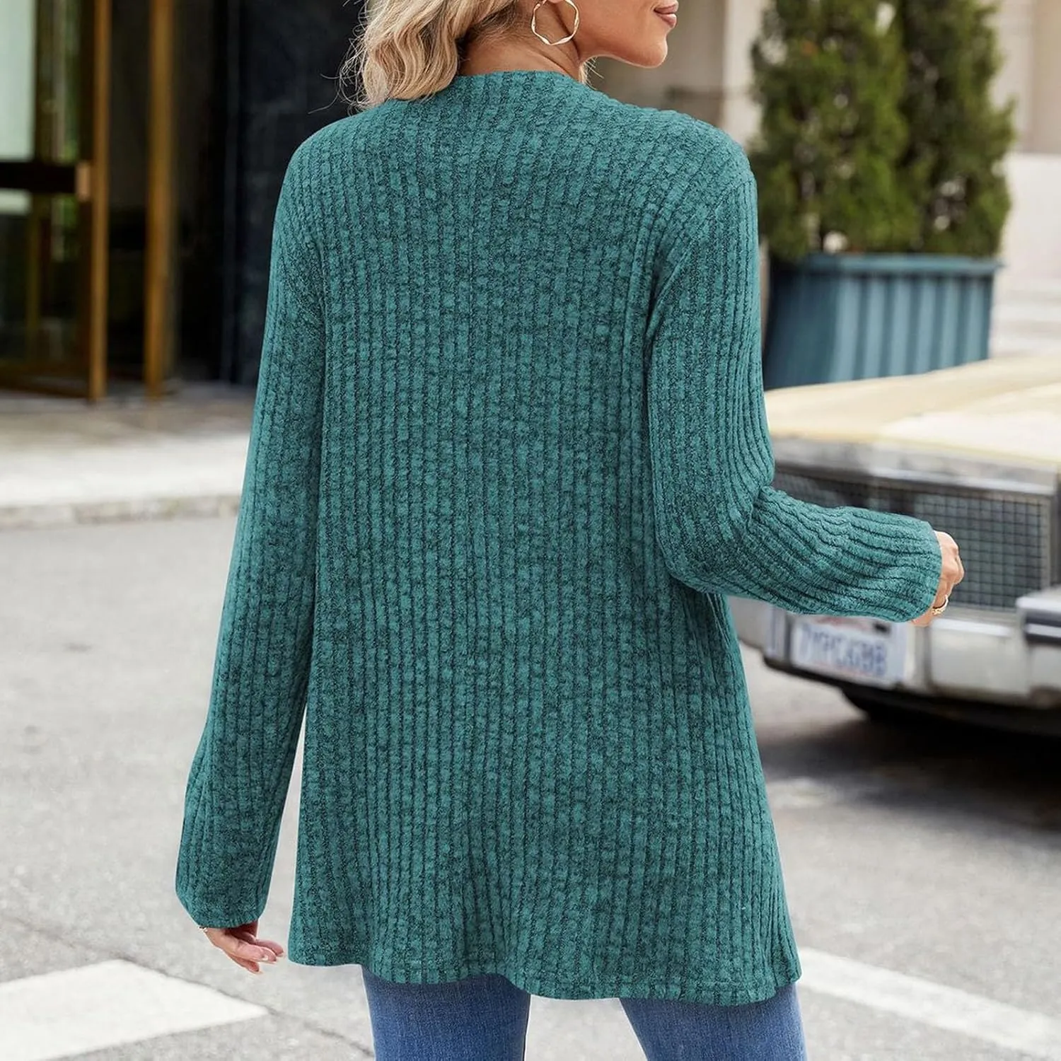 Women Ribbed Knit Cardigan Sweater Long Sleeve Lightweight Soft Open Front Sweaters 2024 Fall Trendy Sweater Coats