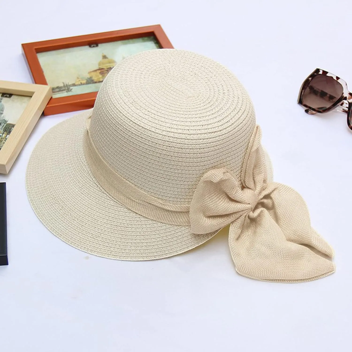 Women Straw Hats Caps Sunbonnet Summer Wide Brim Floppy Beach Sun Visor Bucket Hat Boonie Buckets Hat