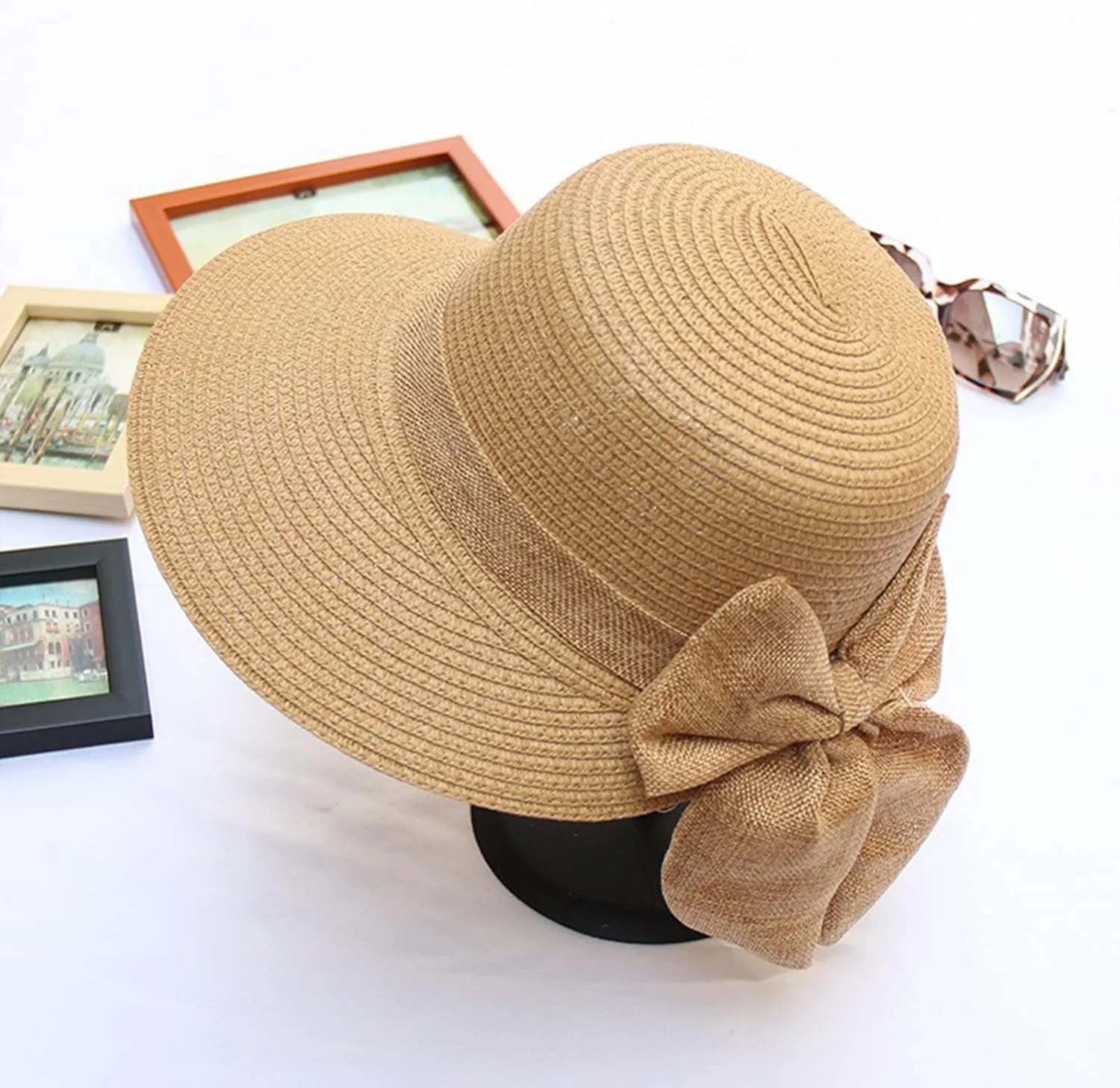 Women Straw Hats Caps Sunbonnet Summer Wide Brim Floppy Beach Sun Visor Bucket Hat Boonie Buckets Hat