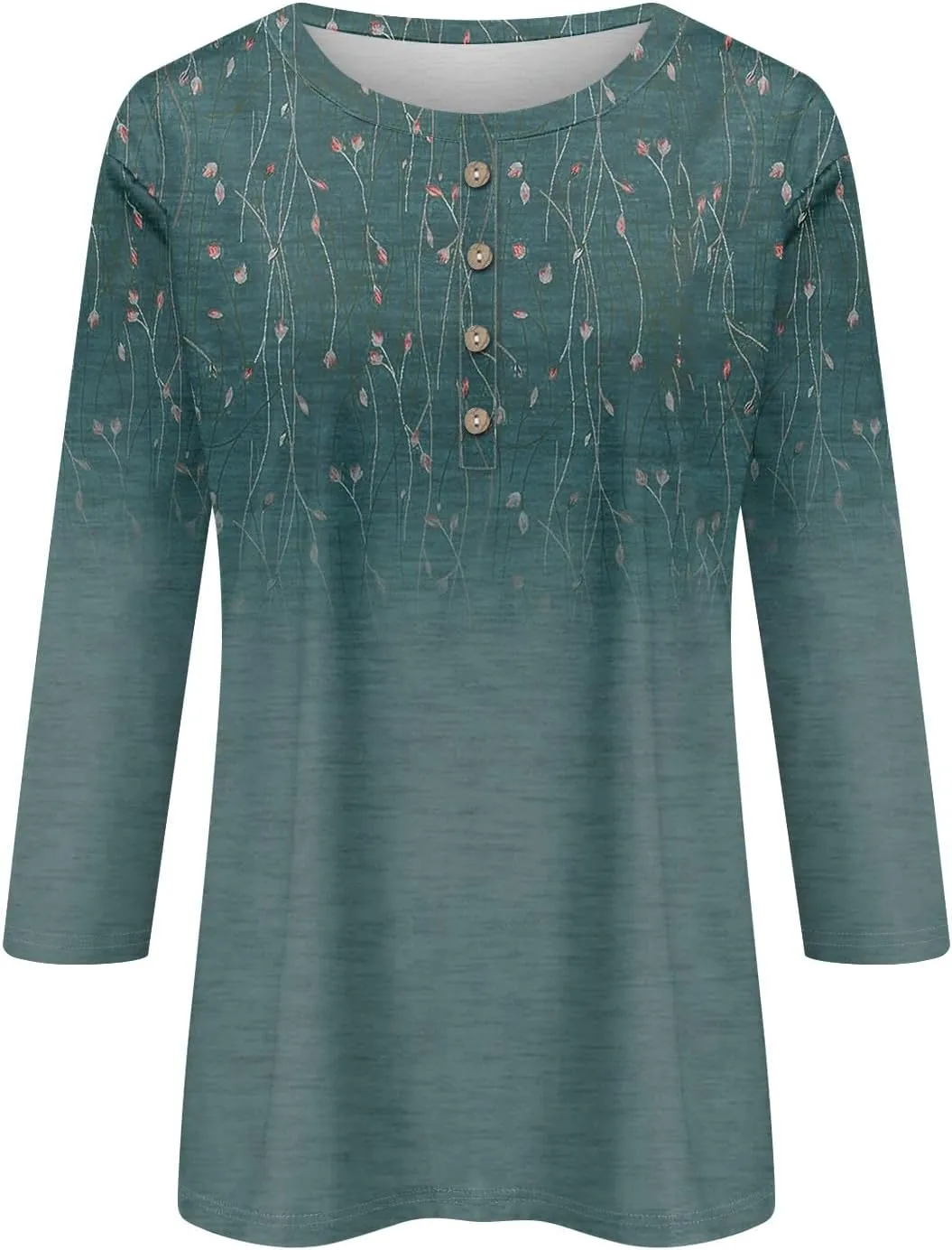Women Tops Dressy Casual 3/4 Sleeve Button Down Henley Shirts Floral Print Blouses Spring Fashion 2025