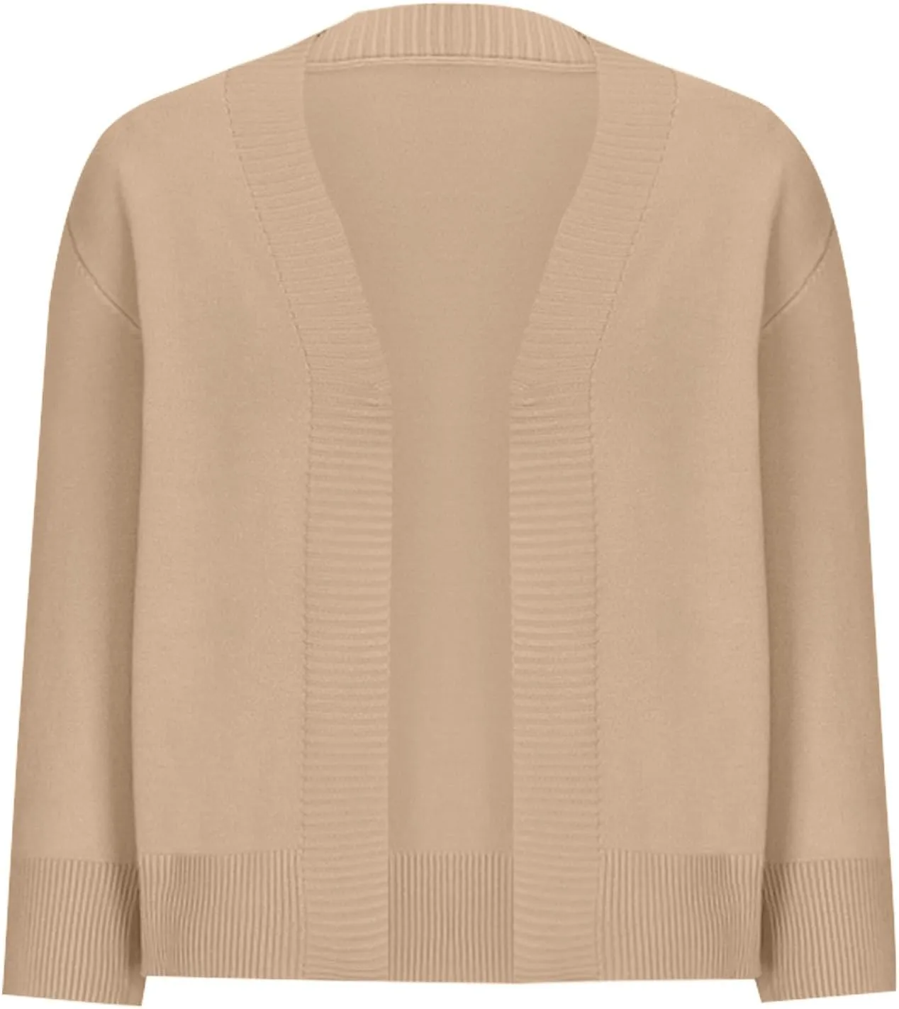 Women's 3/4 Sleeve Cropped Cardigan Sweater Open Front Solid Knitted Short Shrugs Cardigans Lightweight Sweaters