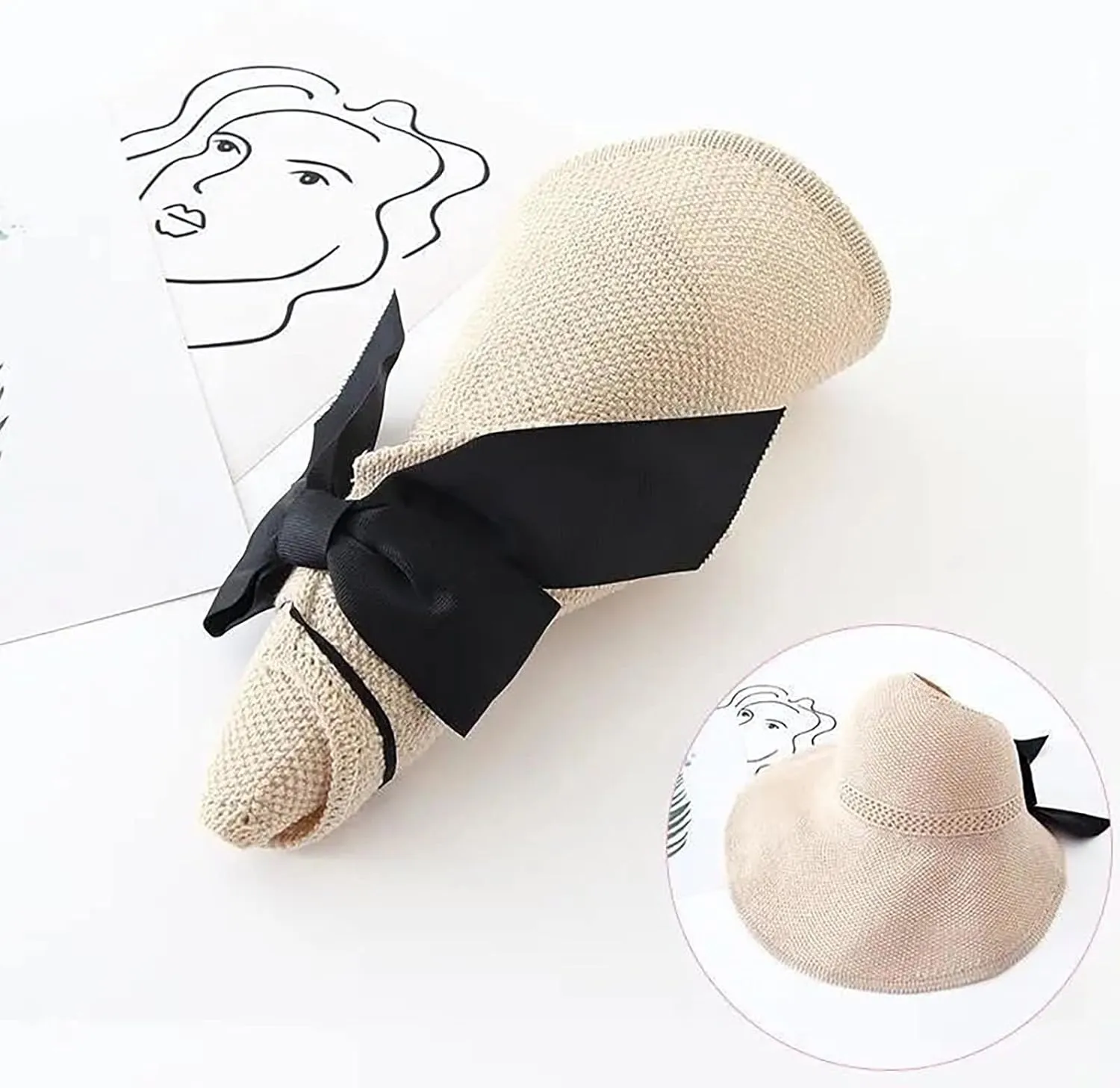Womens Beach Straw Sun Visor Hat Ponytail Hole Wide Brim Summer Cap Packable for Travel UPF 50 
