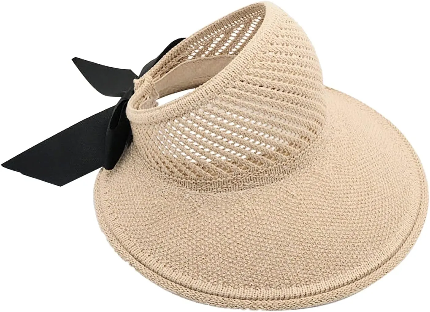 Womens Beach Straw Sun Visor Hat Ponytail Hole Wide Brim Summer Cap Packable for Travel UPF 50 