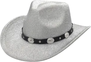 Women's Big Brim Cowboy Hat Western Bowler Hat Hat Modern (Silver, M), Medium