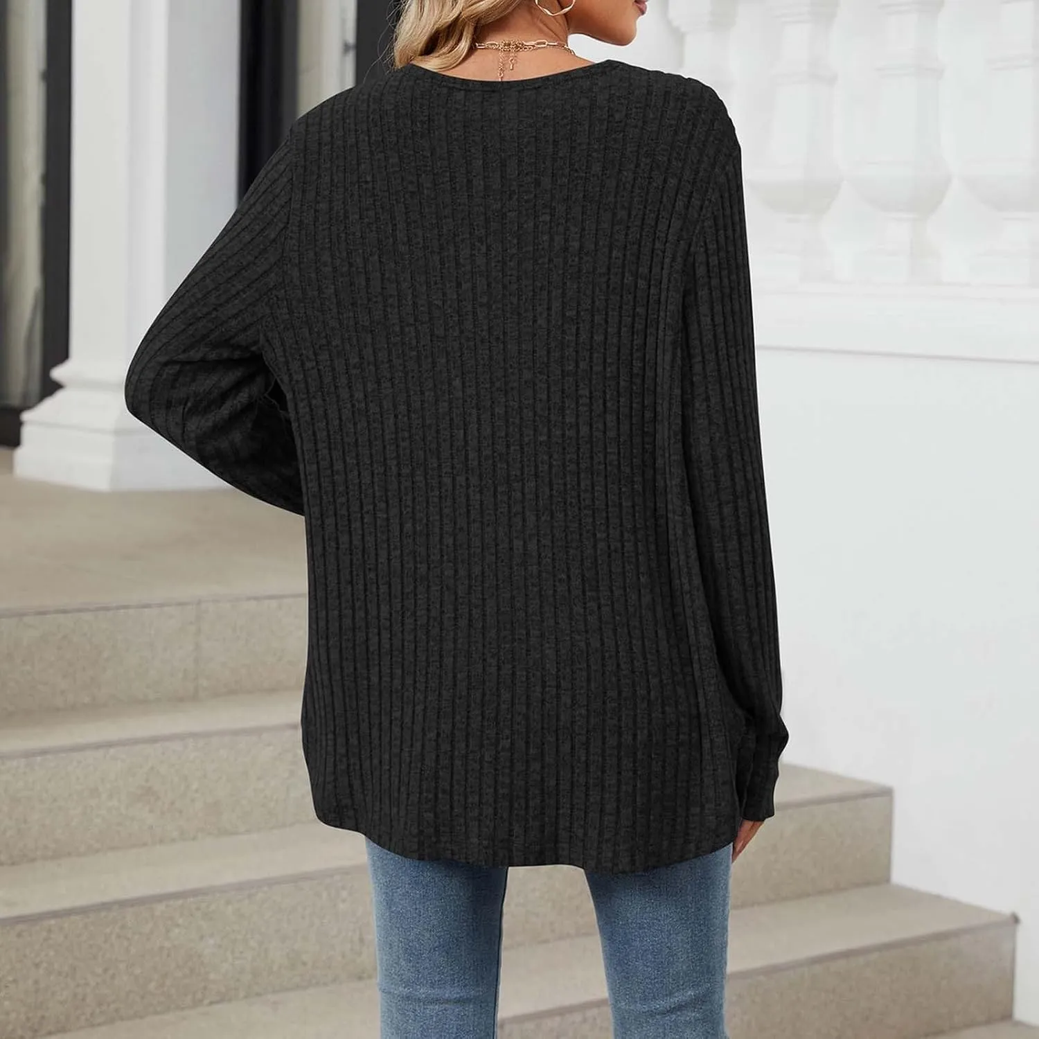 Womens Button Down Open Front Cardigan Fall Lightweight Soft Ribbed Knit Cardigan Sweaters Long Sleeve Coat Outwear