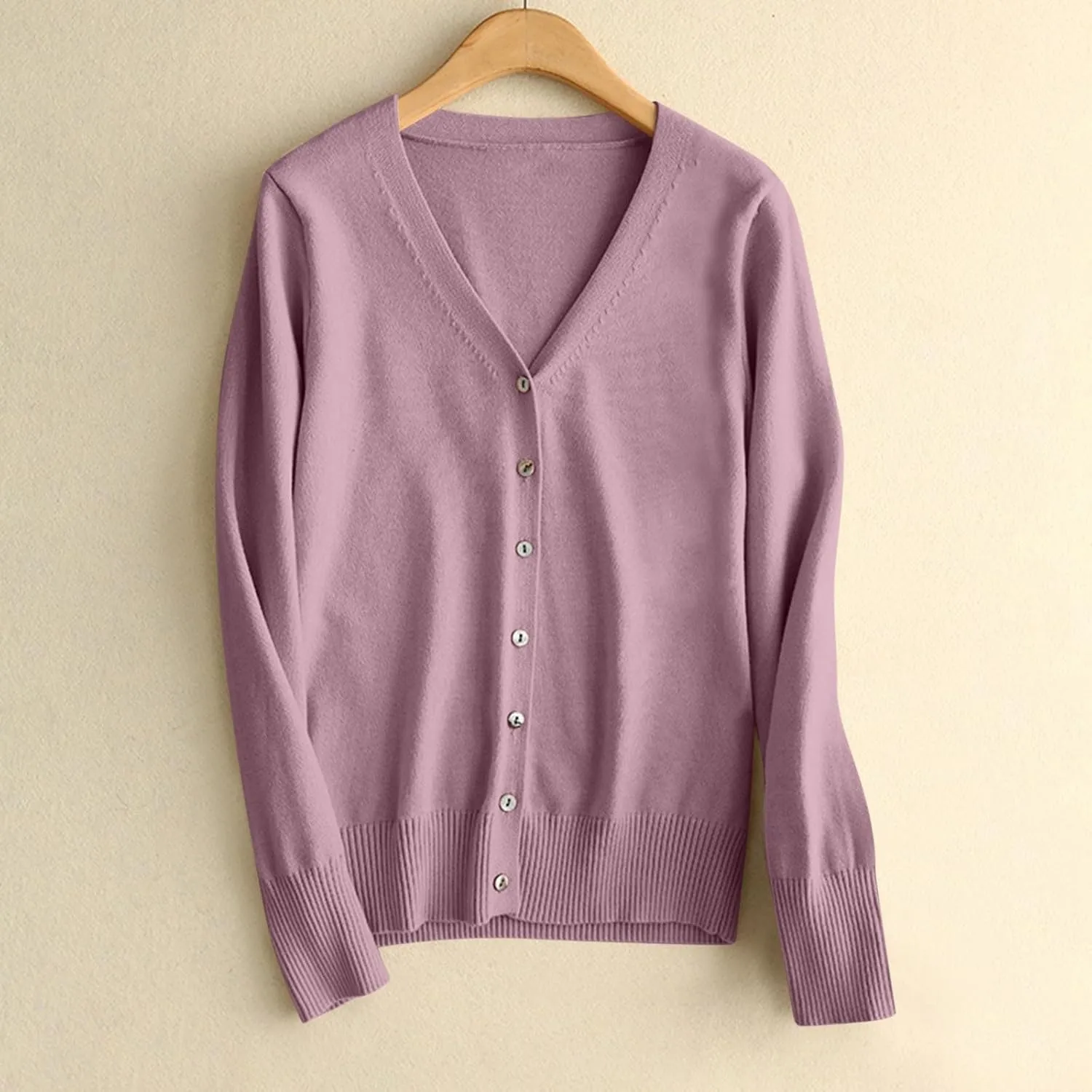 Womens Button Down Sweaters Lightweight Open Front Cardigan V Neck Long Sleeve Knitted Fall Tops Soft Outwear Sweater