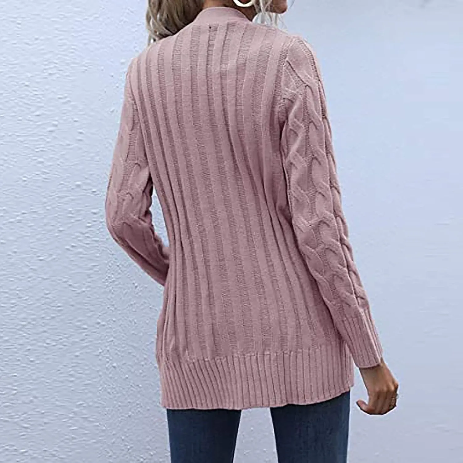 Womens Cable Knit Cardigans 2023 Long Sleeve Solid Color Open Front Button Down Sweaters Lightweight Casual Outerwear Coats