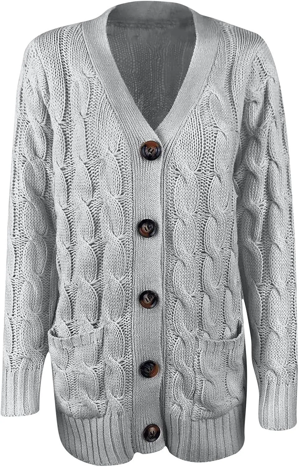 Womens Cable Knit Cardigans 2023 Long Sleeve Solid Color Open Front Button Down Sweaters Lightweight Casual Outerwear Coats