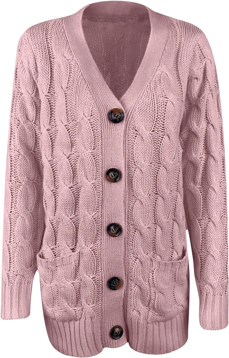 Womens Cable Knit Cardigans 2023 Long Sleeve Solid Color Open Front Button Down Sweaters Lightweight Casual Outerwear Coats