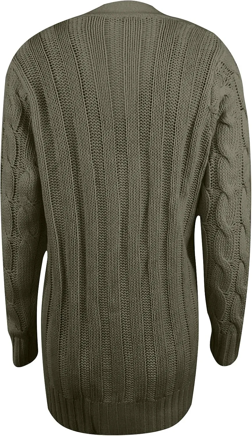 Womens Cable Knit Cardigans 2023 Long Sleeve Solid Color Open Front Button Down Sweaters Lightweight Casual Outerwear Coats