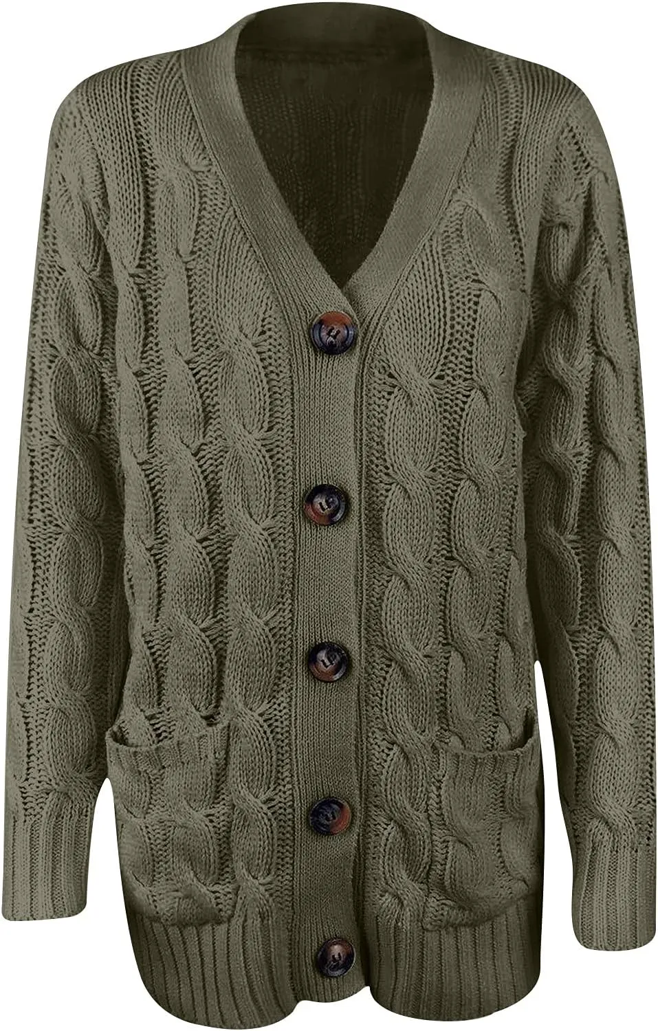 Womens Cable Knit Cardigans 2023 Long Sleeve Solid Color Open Front Button Down Sweaters Lightweight Casual Outerwear Coats