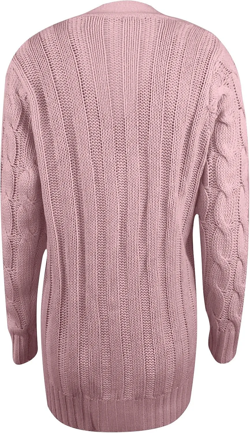 Womens Cable Knit Cardigans 2023 Long Sleeve Solid Color Open Front Button Down Sweaters Lightweight Casual Outerwear Coats