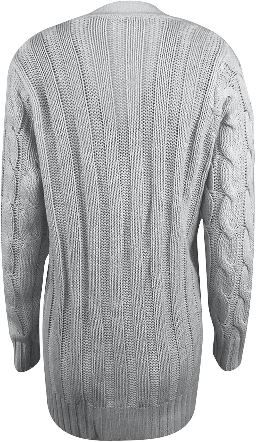 Womens Cable Knit Cardigans 2023 Long Sleeve Solid Color Open Front Button Down Sweaters Lightweight Casual Outerwear Coats