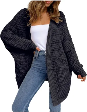 Women's Cable Knit Long Cardigan Sweaters Chunky Knit Long Sleeve Loose Oversized Cardigan for Women with Pockets
