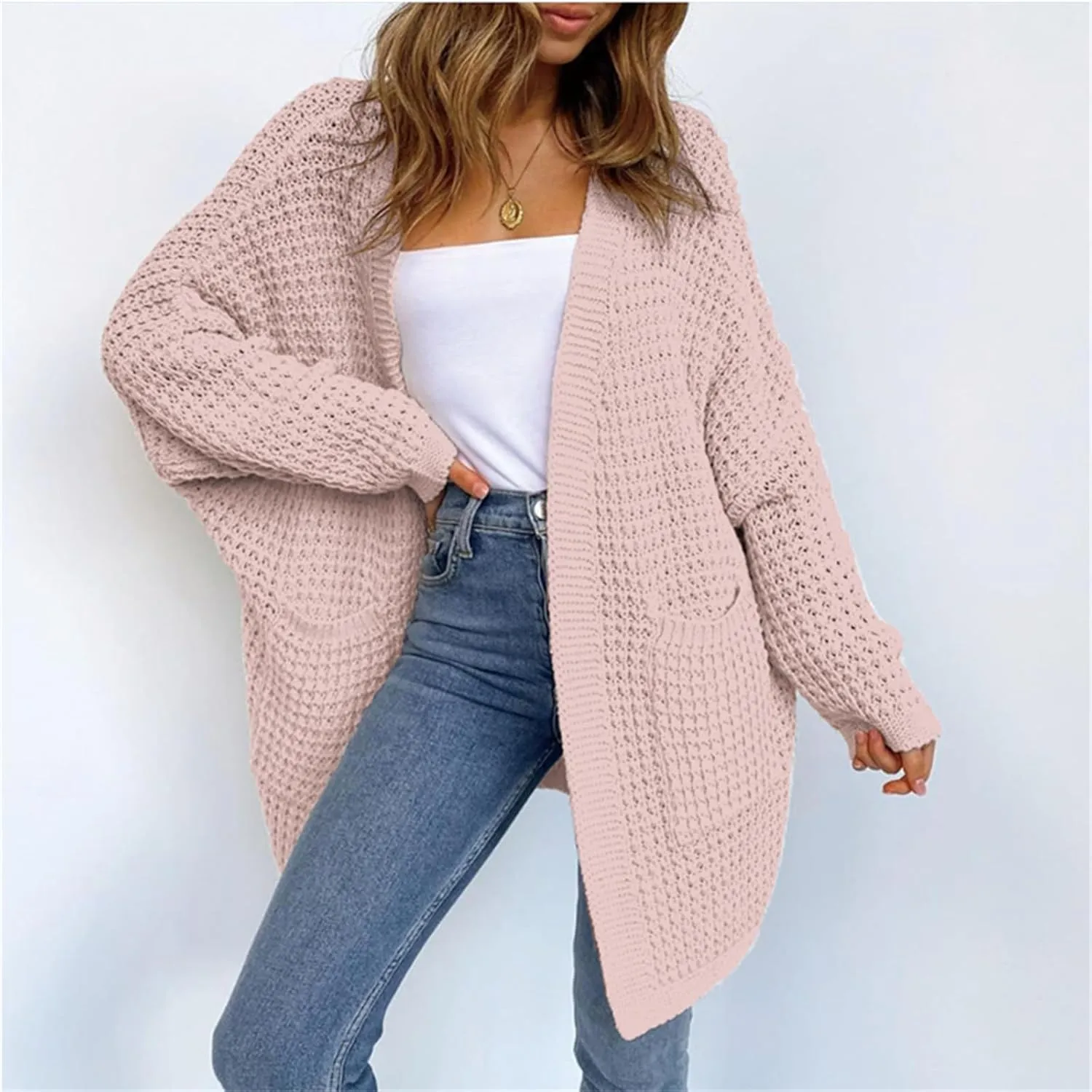 Women's Cable Knit Long Cardigan Sweaters Chunky Knit Long Sleeve Loose Oversized Cardigan for Women with Pockets