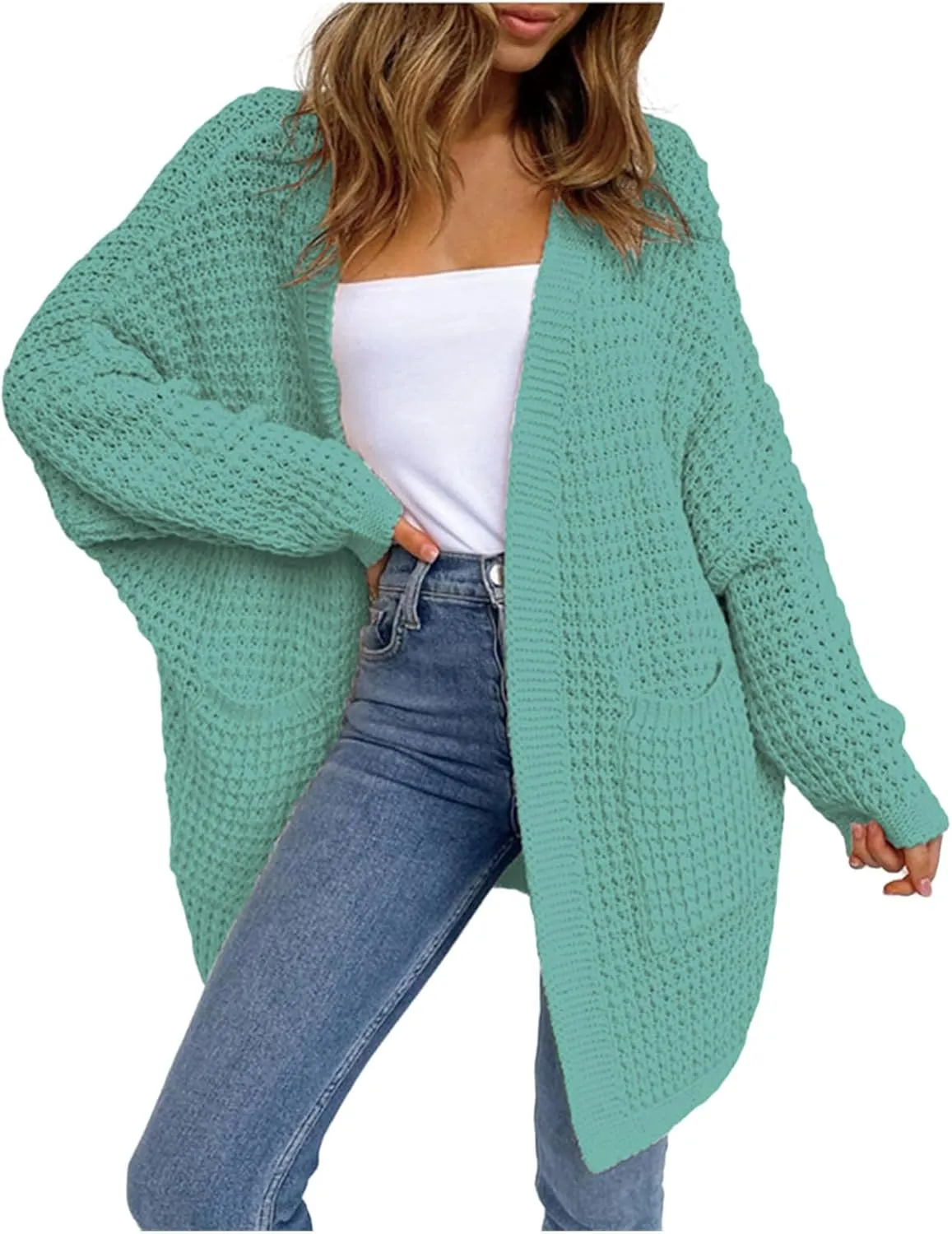 Women's Cable Knit Long Cardigan Sweaters Chunky Knit Long Sleeve Loose Oversized Cardigan for Women with Pockets