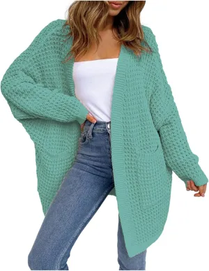 Women's Cable Knit Long Cardigan Sweaters Chunky Knit Long Sleeve Loose Oversized Cardigan for Women with Pockets