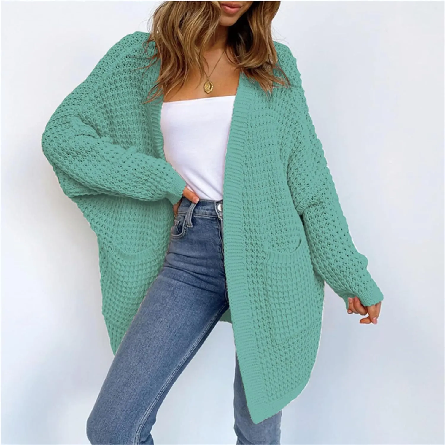 Women's Cable Knit Long Cardigan Sweaters Chunky Knit Long Sleeve Loose Oversized Cardigan for Women with Pockets