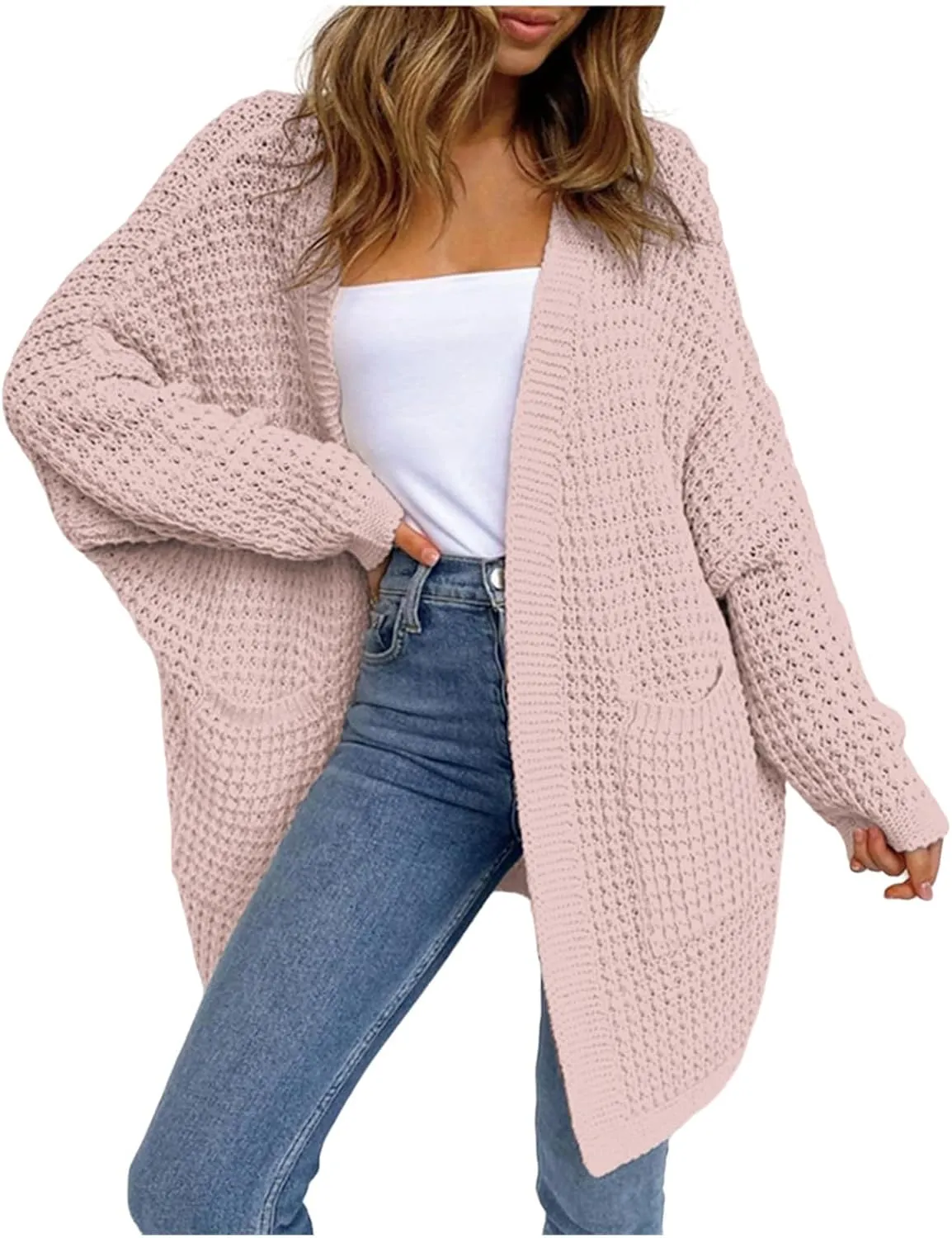Women's Cable Knit Long Cardigan Sweaters Chunky Knit Long Sleeve Loose Oversized Cardigan for Women with Pockets