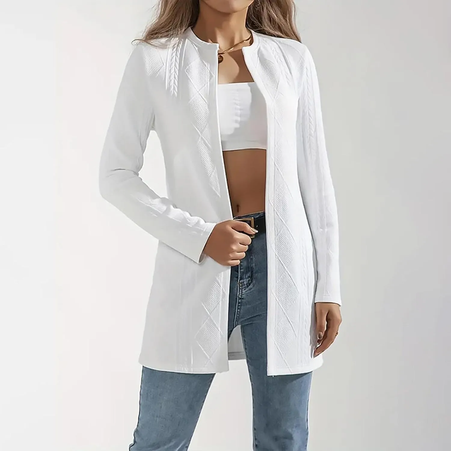 Womens Cable Knit Open Front Cardigan Sweaters Dressy Casual Long Sleeve Lightweight Long Coat Jacket Outwear