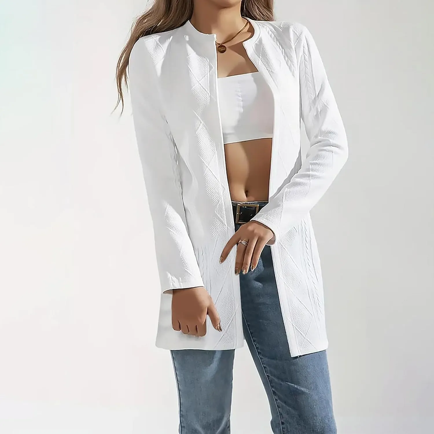 Womens Cable Knit Open Front Cardigan Sweaters Dressy Casual Long Sleeve Lightweight Long Coat Jacket Outwear